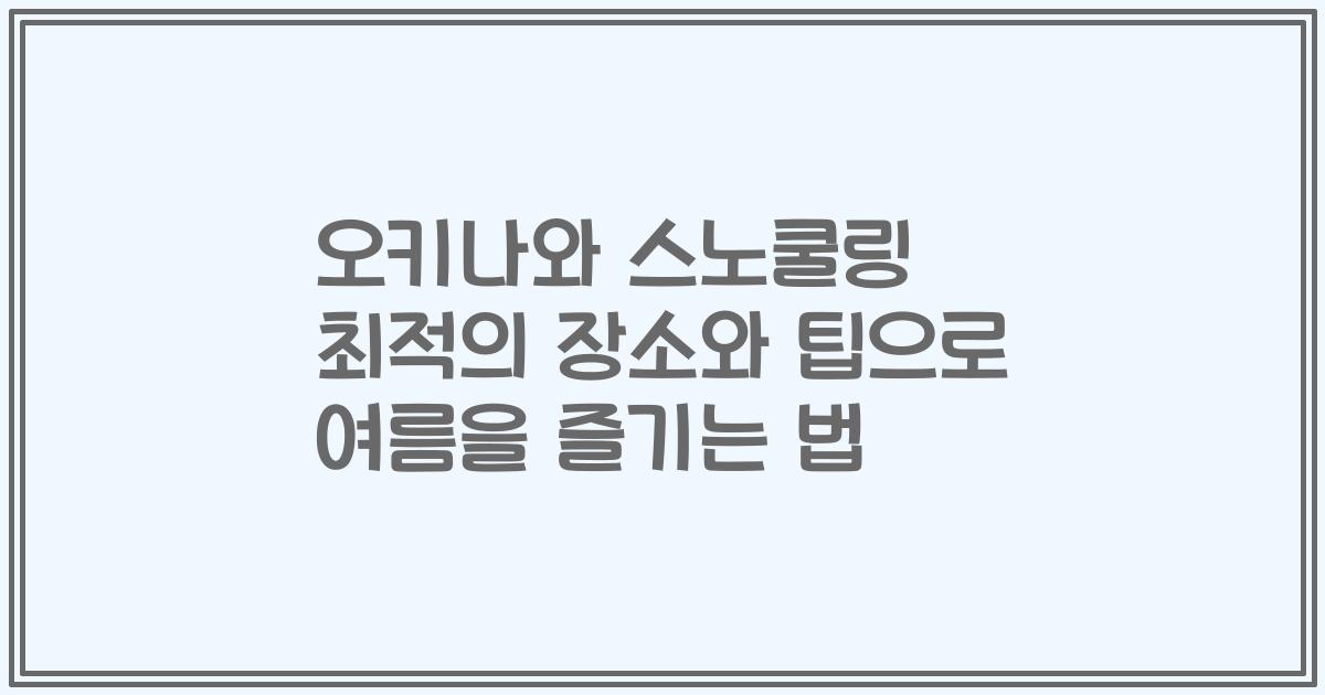 오키나와 스노쿨링 최적의 장소와 팁으로 여름을 즐기는 법